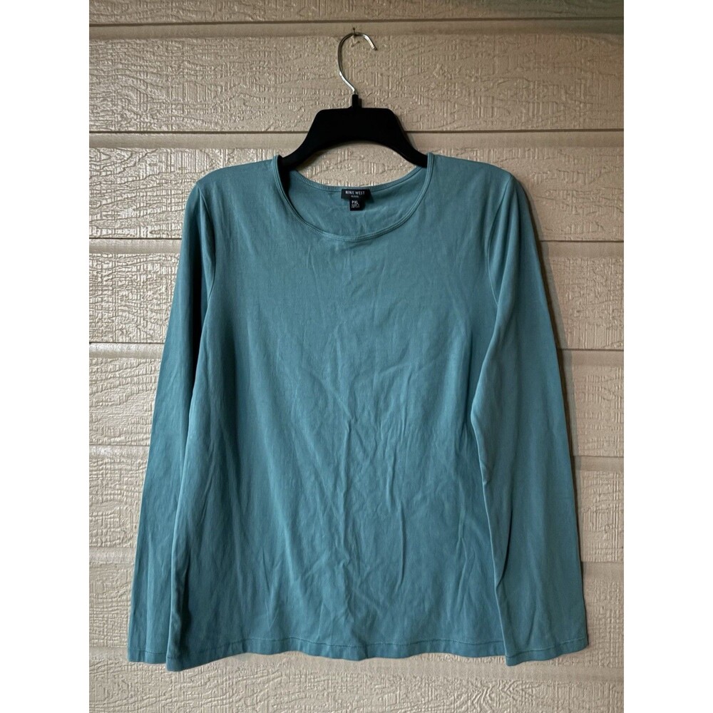 Nine West womens Teal Long Sleeve Fitted Knit T-Shirt Top size PXL Petite XL